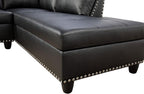 L Shaped Sectional Sofa with Ottoman, Nail-Head Design Leather Right Facing Modern Couches with Cup Holder for Living Room, Bedroom, Office, Black Leather