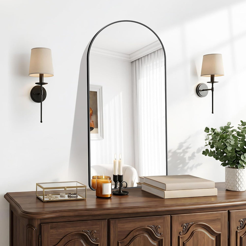 BONEWEI Arched Wall Mirror,18x36 inch Black Arched Mirror Bathroom,Vanity Mir...