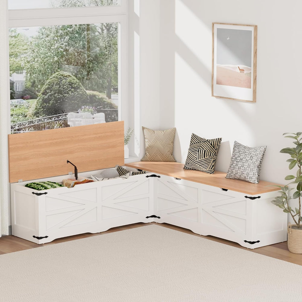 L Shape Storage Bench, Kitchen Breakfast Nook Bench, Farmhouse Corner Bench w...