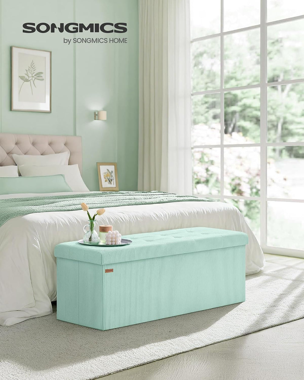 SONGMICS Ottoman Storage Bench, 43 Inch Foldable Foot Rest | Corduroy, for En...
