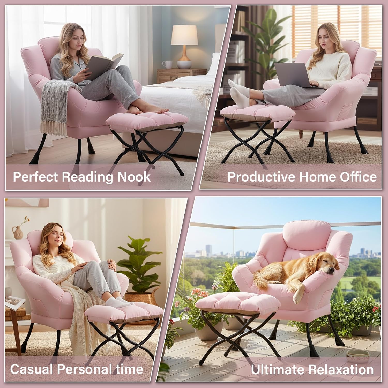 Lazy Chair with Ottoman,Comfy Accent Living Room Chair with Footrest Set | Removable & Machine-washable Cover,Reading Chair with Armrests,Upholstered Lounge Chair for Bedroom,Dorm,Office,Small Space