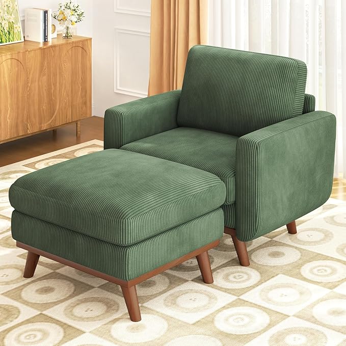 Vesgantti 38.5" Accent Chair with Movable Ottoman, Comfy Corduroy Armcha...