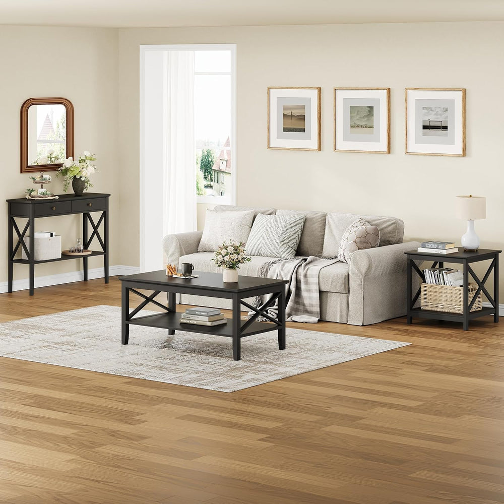 ChooChoo Oxford Coffee Table with Thicker Legs, Black Wood Coffee Table with ...