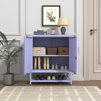 Metal Shoe Storage Cabinet with Lock, 2-Door Multifunctional Shoe Organizer with Adjustable Shelf & Bottom Shoe Rack, Freestanding Entryway Furniture, Purple 33" H X 29.5" W X 13.8" D