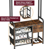 Homeiju Hall Tree with Bench and Shoe Storage, 3-in-1 Entryway Organizer with 6+2 Hooks, Coat Rack with Adjustable Feet for Stability, Mudroom Furniture with Storage Shelf