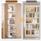 Rotating Bookshelf Tower, 360-Degree Rotating Bookshelves, Small-Space Corner Spinning Bookshelf, Revolving Bookcase Suitable for Bedrooms, Living Rooms, Studies and Offices (Round，White