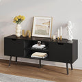 ALINE FURNITURE Black TV Stand for 50 55 60+ inch TVs - Media Console with 2 Cabinets & Open Shelves, Solid Wood Legs - TV Consoles for Living Room - 22" H Entertainment Center for Bedroom