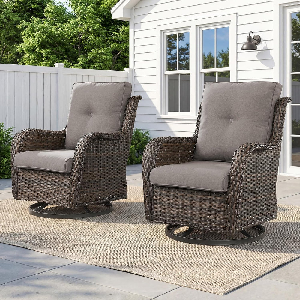 Belord Outdoor Swivel Chairs Set of 2,Patio Wicker Rocker Chairs,All Weather ...