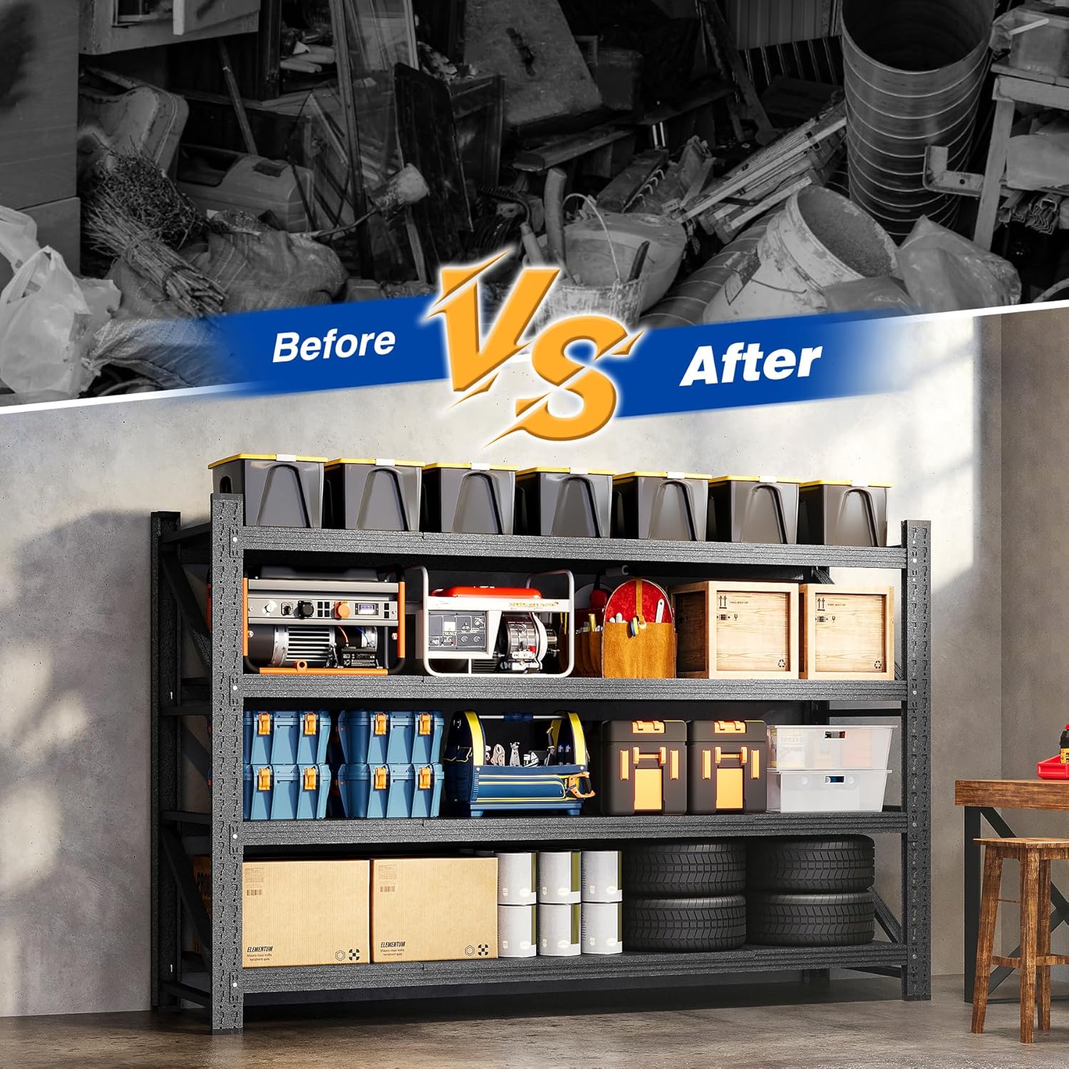 71" W Storage Shelves 5000lbs Garage Metal Shelving Heavy Duty Garage Shelves Adjustable Storage Shelves for Industrial, Factory,71" W X 24" D X 69" H