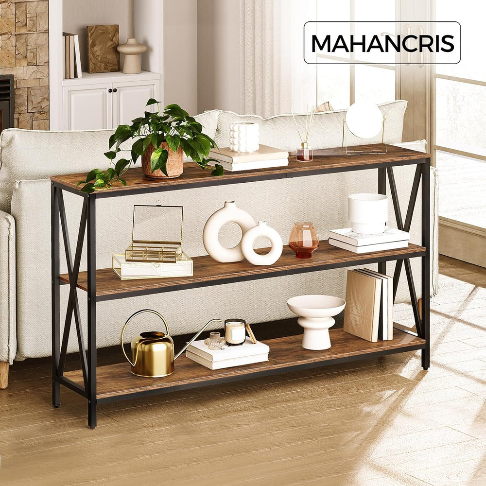 MAHANCRIS 55" Sofa Table, Industrial Console Table, 3-Tier Narrow Sofa T...