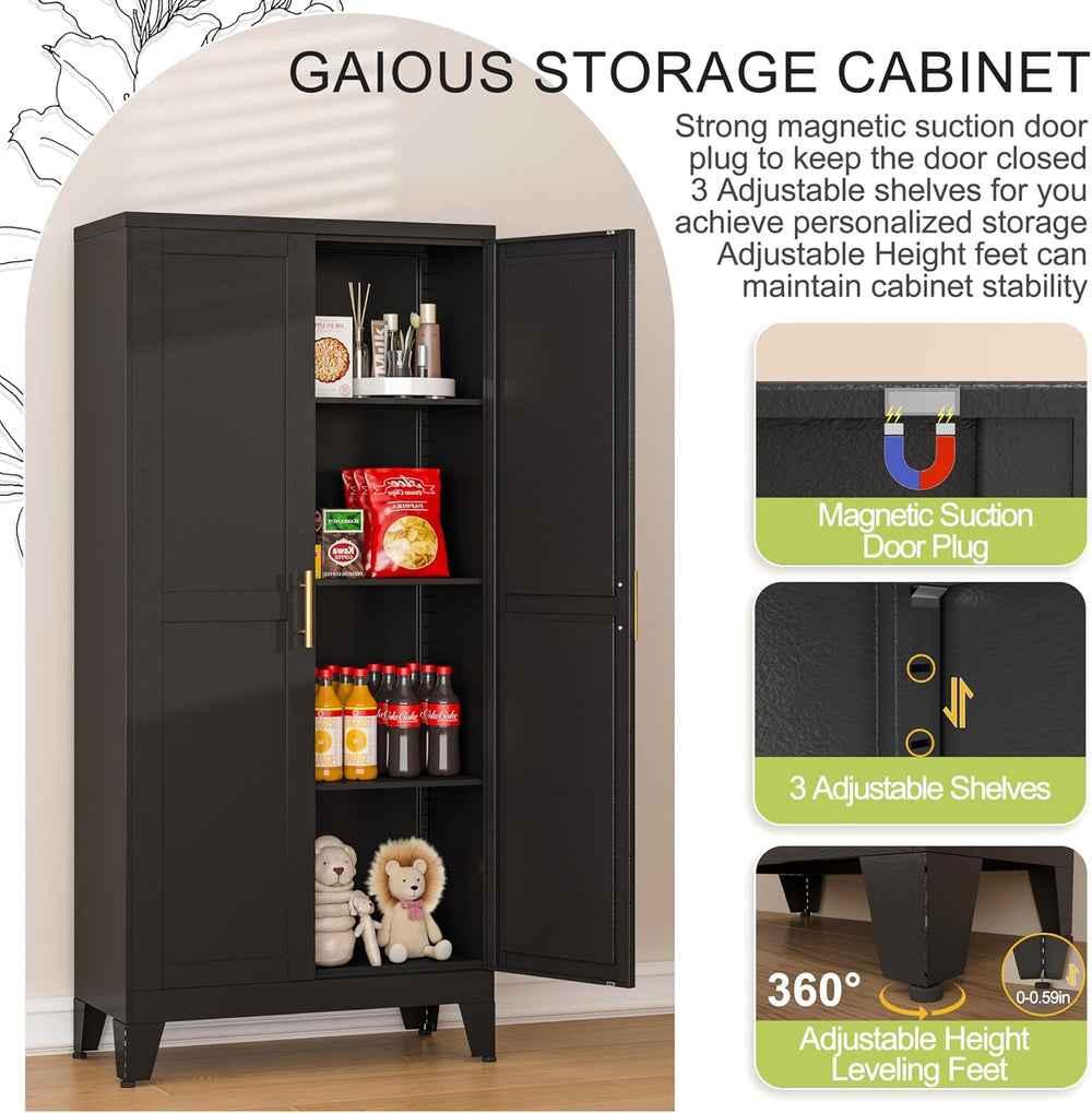 GAIOUS Metal Storage Cabinet, Black Pantry Storage Cabinets with 2 Door | and...