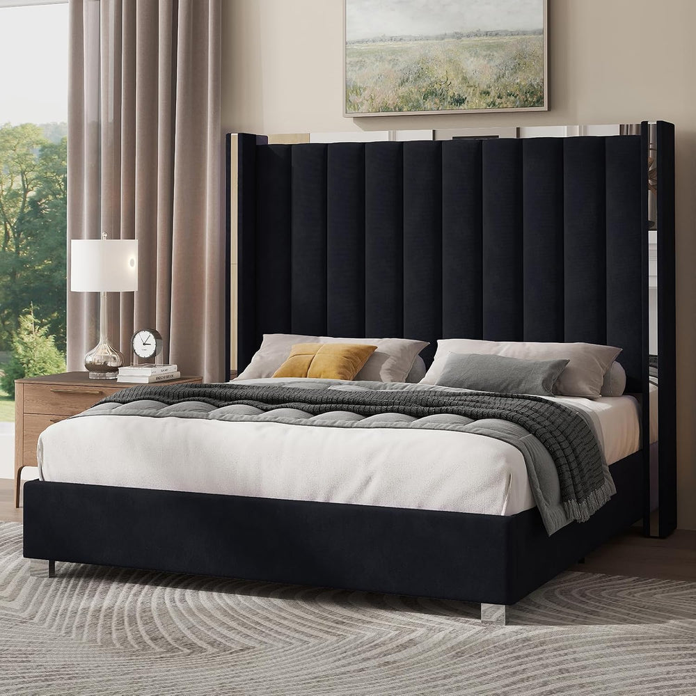 Jocisland Queen Upholstered Bed Frame with 58" Tall Headboard,Black