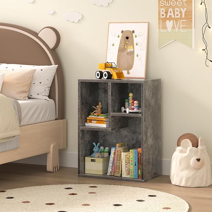 VECELO Small Bookshelf, 3 Cube Shelf, Fits Tallest Hardcovers, Horizontal Available, Short Bookcase for Small Spaces,Modern Gray