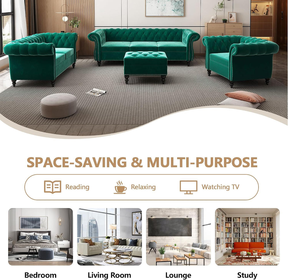 Velvet Sofa Couches Set, 3-Piece Mid Century Modern Upholstered Couch with Cu...