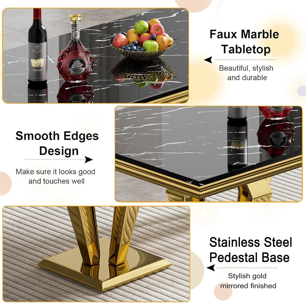 Luxury Marble Dining Table for 4 to 6, 68 inch Black Faux Marble Dining Table...