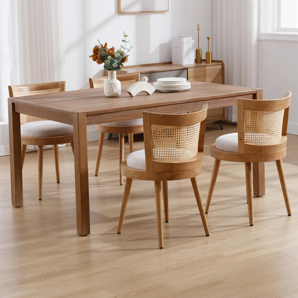 RIVOVA Modern Farmhouse Rattan Dining Chairs Set of 6 Natural Wood Kitchen Ch...