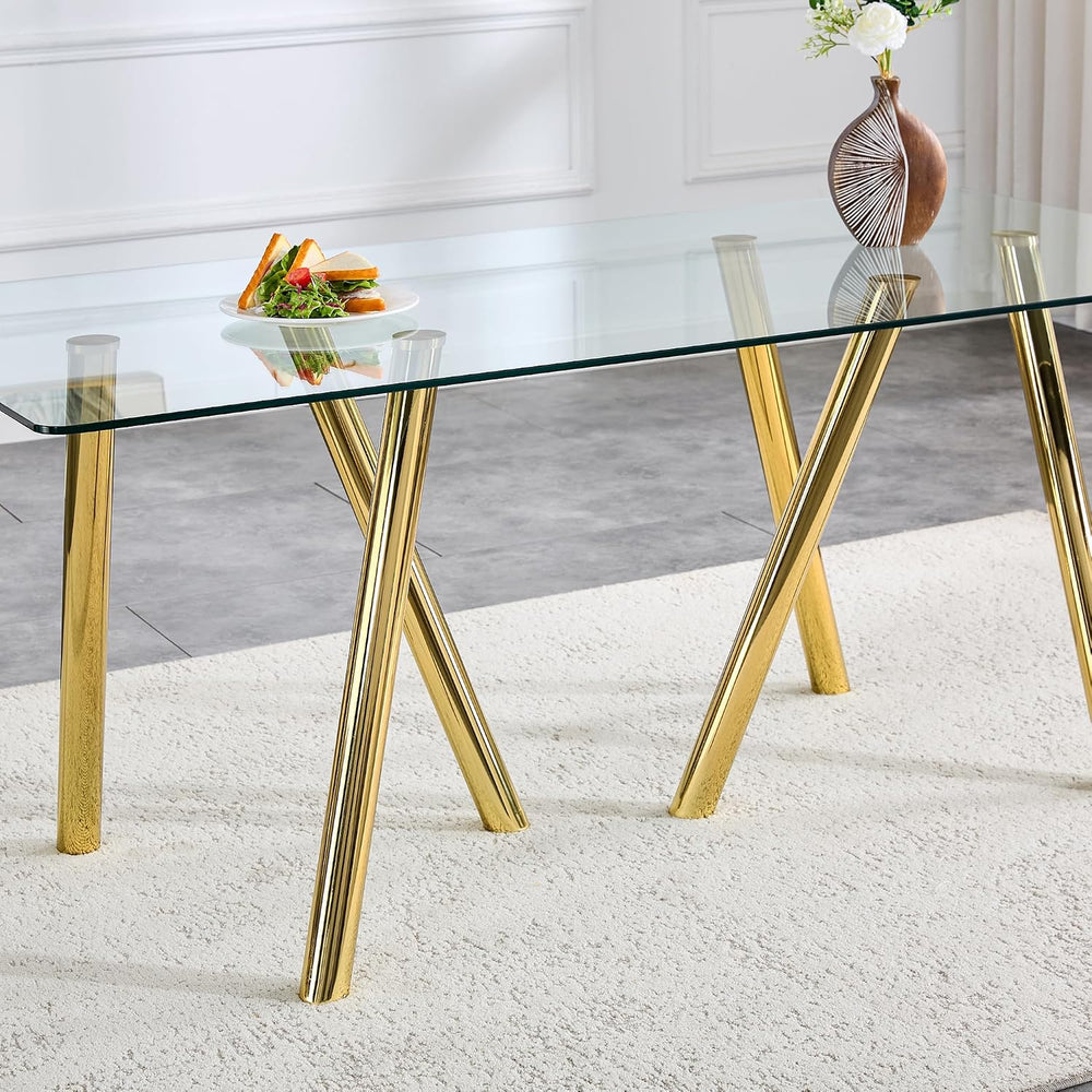 71" Glass Gold Dining Table for 6-8, Modern Dining Room Table with 0.39&...