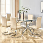 AZmac Modern Leather Dining Chairs Set of 8,Armless Kitchen Chairs,Dining Room Chairs with Upholstered Padded Seat and Sturdy Chrome Legs for Dining Room,Kitchen (Set of 8, Beige)