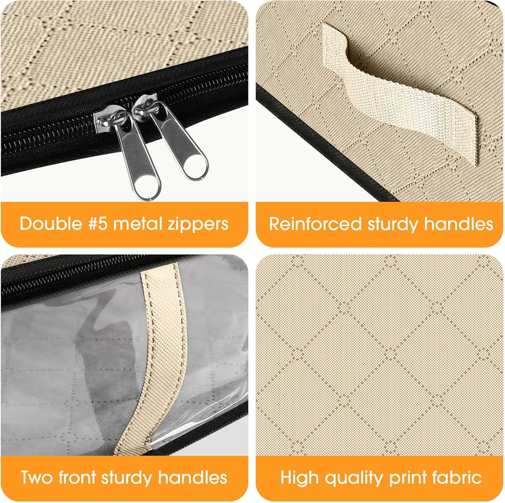StorageRight Under Bed Storage Bins,10-Pack 40L Foldable Fabric Storage Bags with Transparent Window, Breathable Organizer for Clothes/Blanket/Comforter/Quilts,Beige