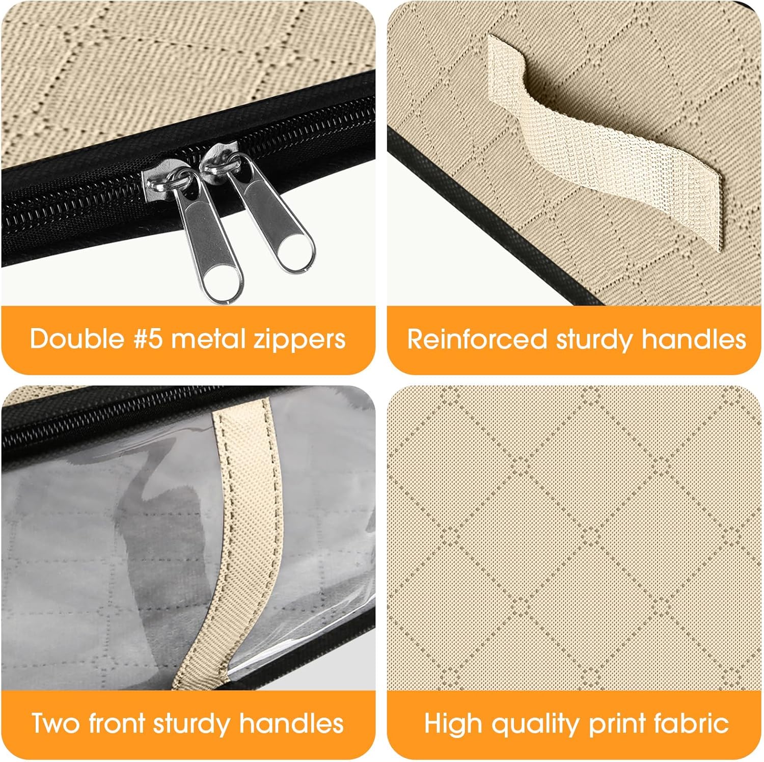 StorageRight Under Bed Storage Bins,10-Pack 40L Foldable Fabric Storage Bags with Transparent Window, Breathable Organizer for Clothes/Blanket/Comforter/Quilts,Beige