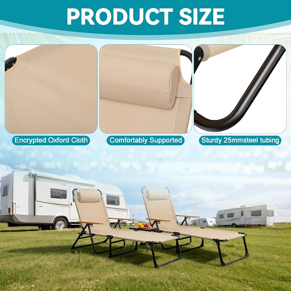 Beach Lounge Chair, Folding Outdoor Chaise Lounge Chair with Arms, 4-Position...