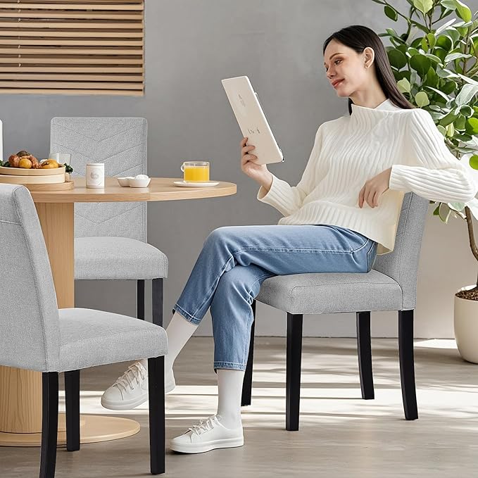VECELO Upholstered Dining Chairs Set of 2, Fabric Wood Legs High Back for Kit...
