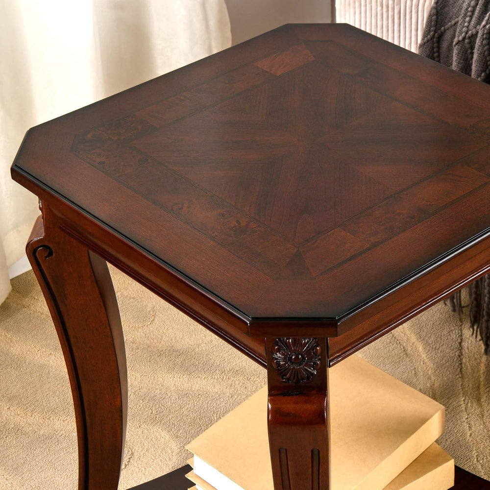 LEEMTORIG Solid Wood End Table for Living Room, 2-Tier Square Cherry Wood Nig...