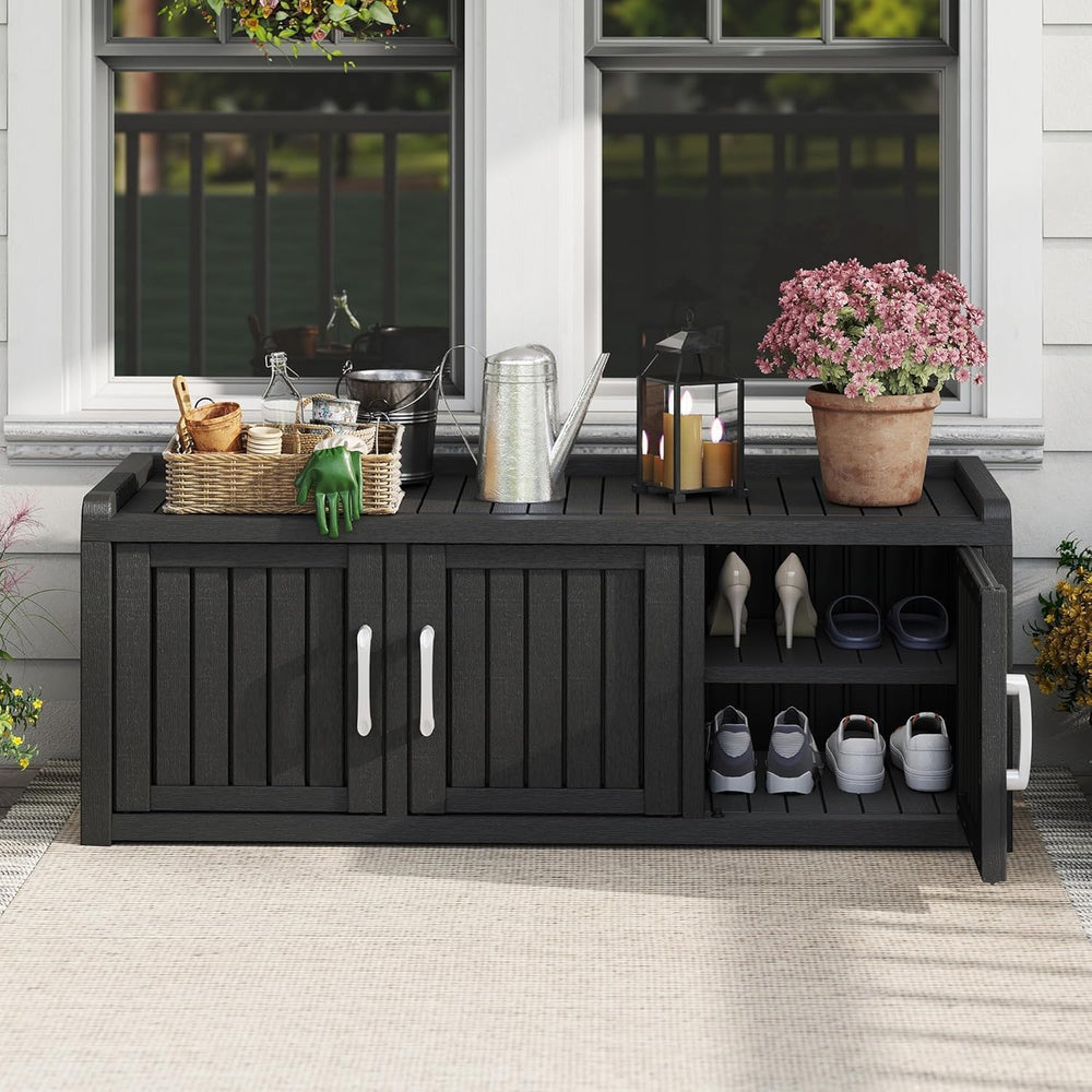 Outdoor Shoe Bench, Waterproof UV-Resistant Indoor Resin Shoe Cabinet, Entryw...