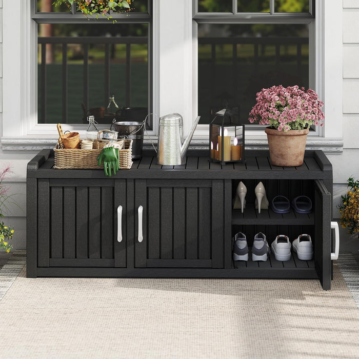 Outdoor Shoe Bench, Waterproof UV-Resistant Indoor Resin Shoe Cabinet, Entryway Shoe Storage with 3 Doors, Living Room, Bedroom, Black (3 Door)