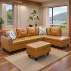 Sectional Couches for Living Room with Movable Chaise & Storage Ottoman - 97.5" Leather L Shaped Couches for Living Room Apartment, 4 Seat Home Furniture Modular Sectional Sofas, Orange