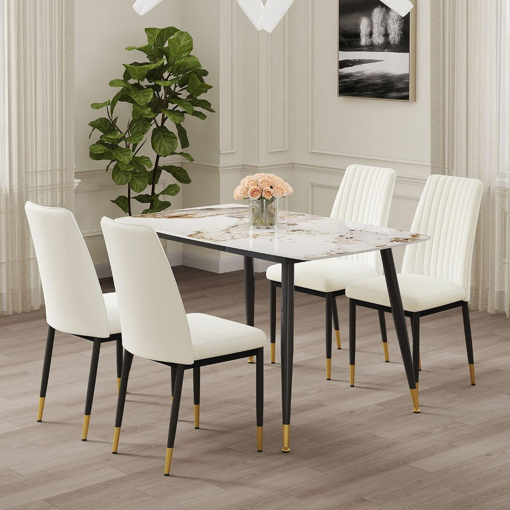 5 Pieces Modern Sintered Stone Dining Table Set 50" Rectangular Faux Mar...