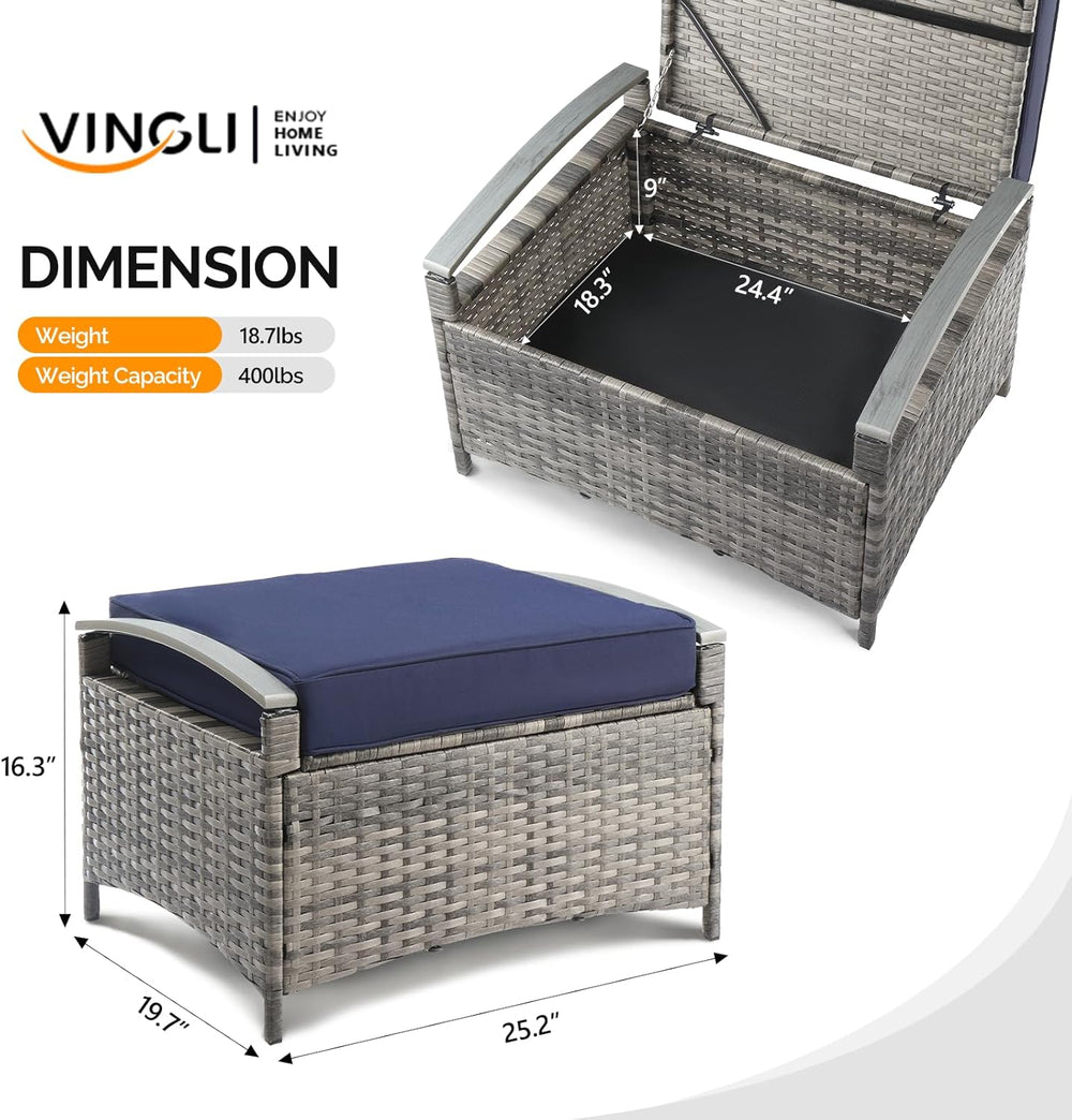 VINGLI 2 Pieces Outdoor Ottoman with Storage, Wicker Ottoman Patio Furniture ...