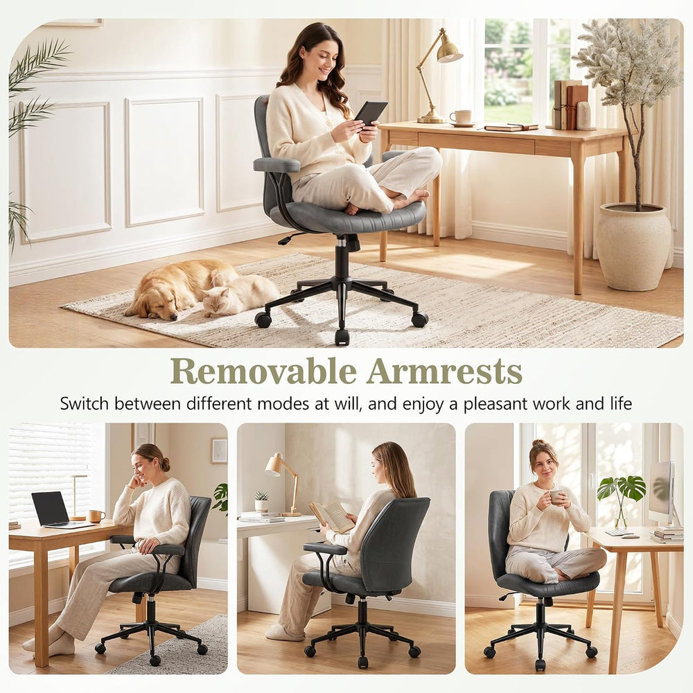HeroSet Home Office Desk Chair with Removable Armrests, Modern PU Leather Exe...