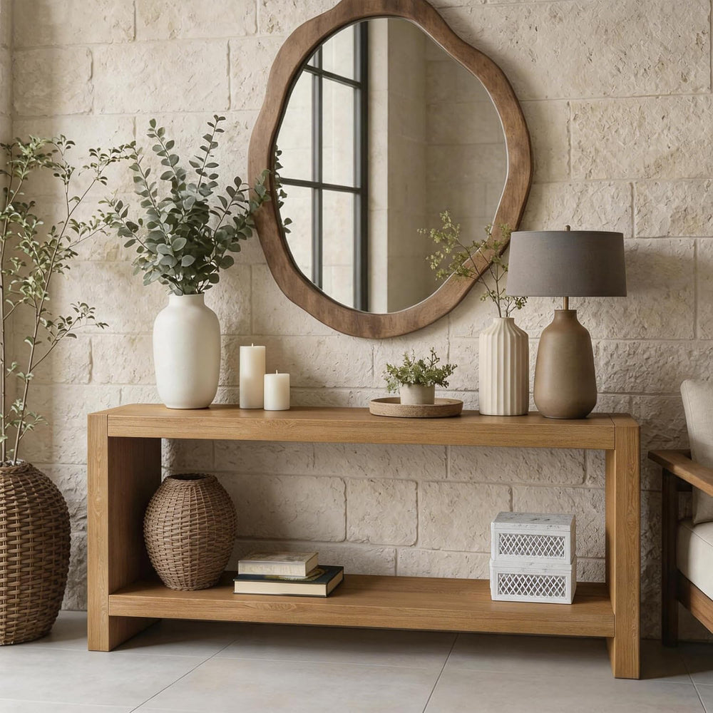 LUMISOL 63-Inch Farmhouse Console Table with Shelf, Light Brown | 2-Tier Rust...
