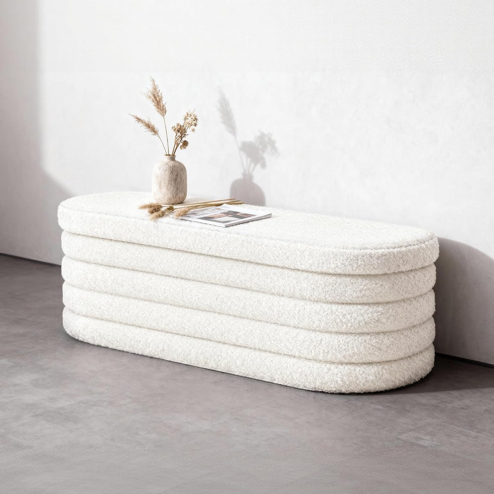 GLAXYFUR Storage Ottoman Bench, 43" Entryway Shoe Seat, Sherpa White | U...