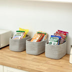 Small Cotton Rope Basket – Storage Bin for Organizing (10.6" x 6.7" x 6.7"), Bathroom Storage Basket for Shelf, Counter & Closet（Grey）