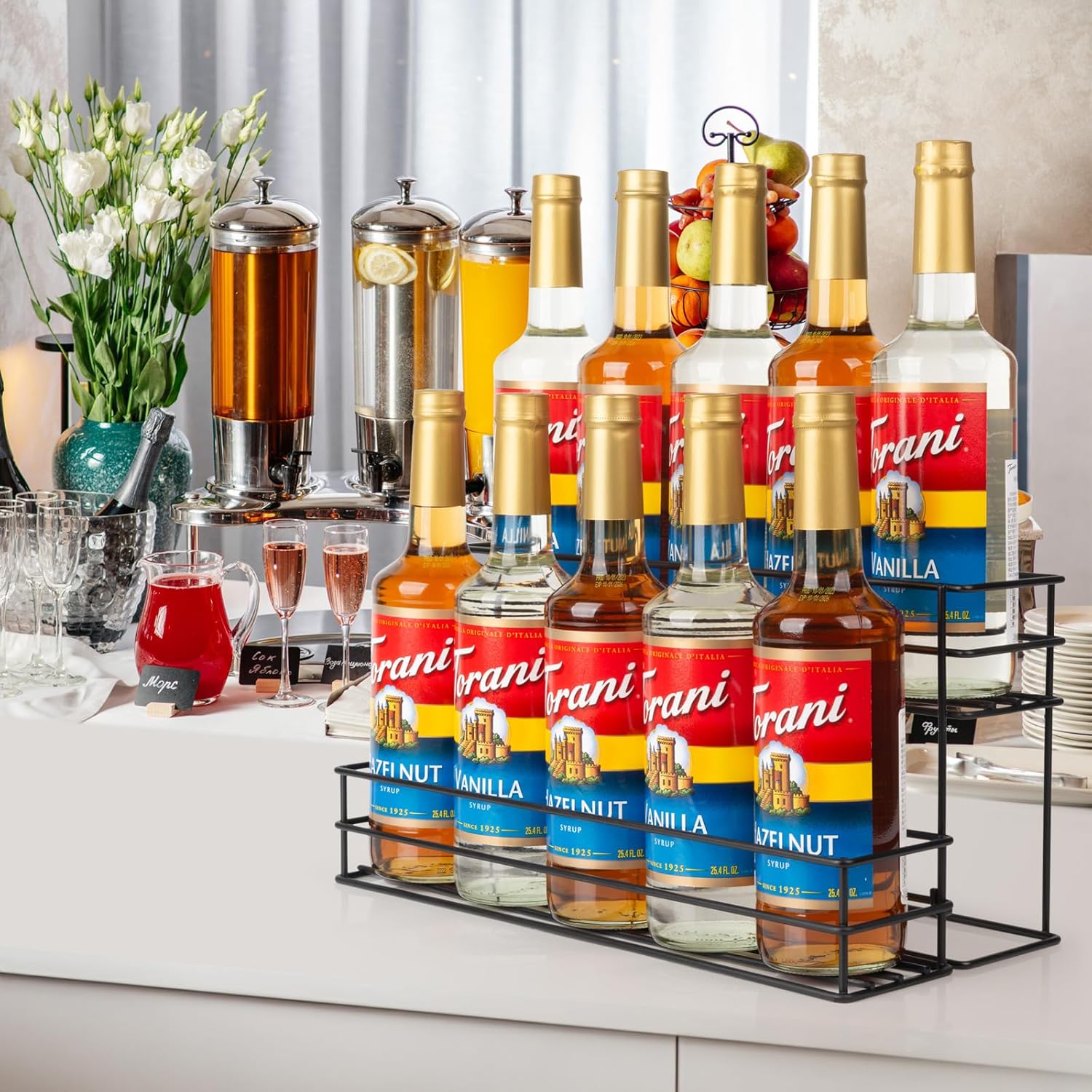 10 Bottle Capacity Coffee Syrup Organizer 2 Tier Coffee Syrup Stand Shelf for Coffee Bar Kitchen Small Wine Rack for Bar Family Storage for Syrup Wine Dressing