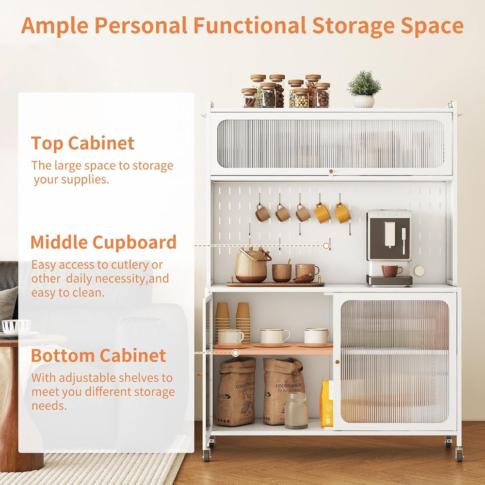 Kitchen Pantry Cabinet Tall Storage Cabinet with Glass Doors & Adjustable...