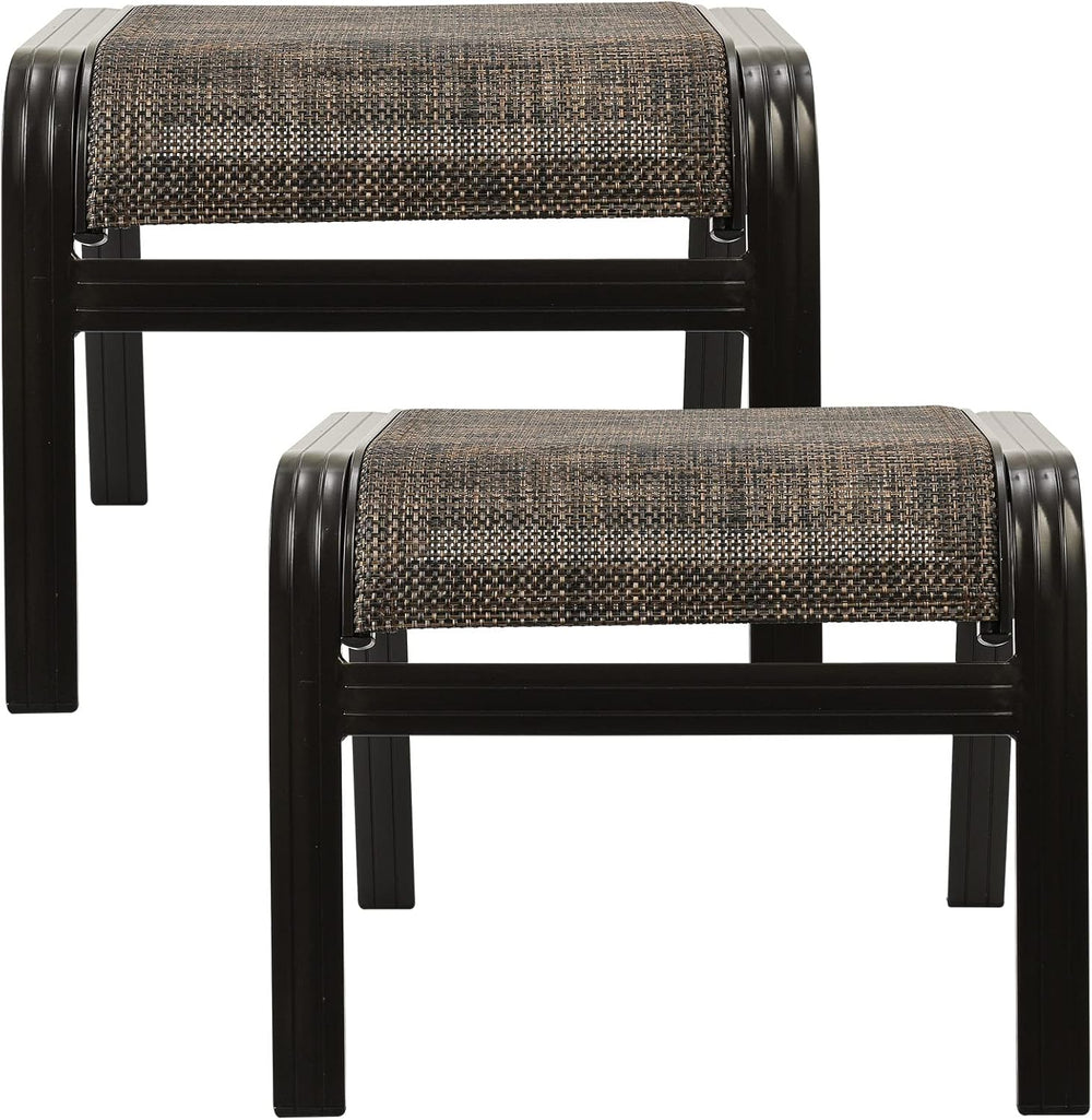 Outdoor Patio Foot Rest Ottoman Seat Textilene Portable Metal Footstool Porta...