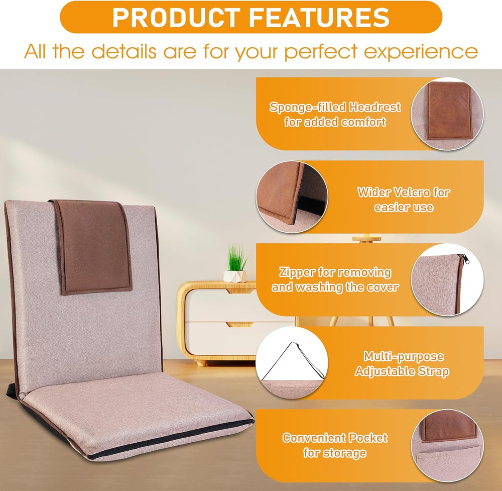 Adjustable Floor Chair with Back Support Foldable Meditation Seat, Coffee | 1...