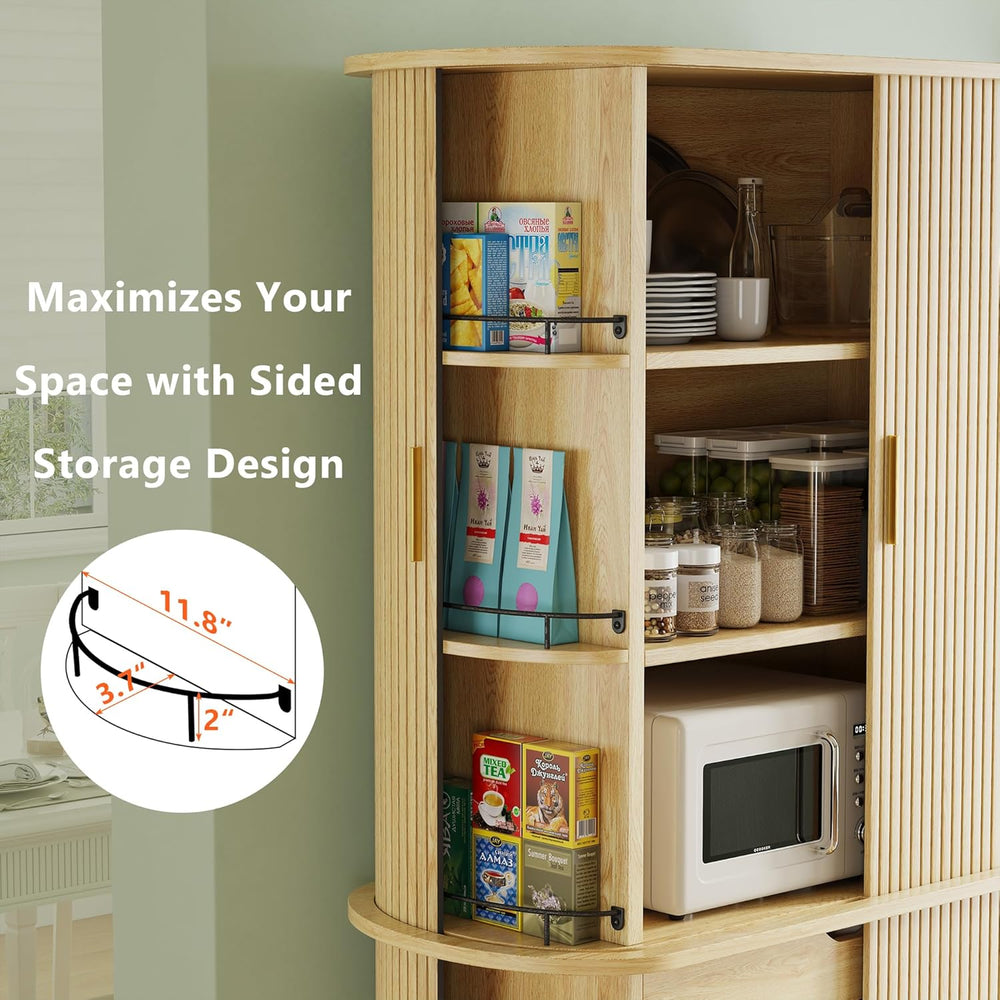 iPormis Kitchen Pantry with Sliding Doors, Tall Modern Curved Pantry Storage ...