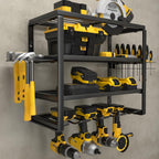 YYR 4 Layer Power Tool Organizer Wall Mount, Cordless Drill Hanger Storage Rack, Battery Tools Holder with Charging Station Shelf for Garage Organization, Workshop, Pegboard, Shed - 16 Inch 4 Slots