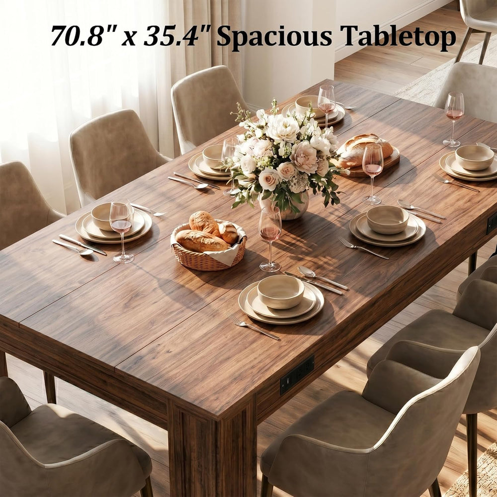 Farmhouse Dining Table for 6-8 People, 71-Inch Wooden Kitchen Table with 2 Dr...