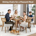 Mid-Century Modern Rattan Dining Chairs Set of 2 – Farmhouse Linen Upholstered Accent Chairs with Curved Backrest, Solid Hardwood Frame, and Comfortable Seat for Kitchen & Dining Room – Beige
