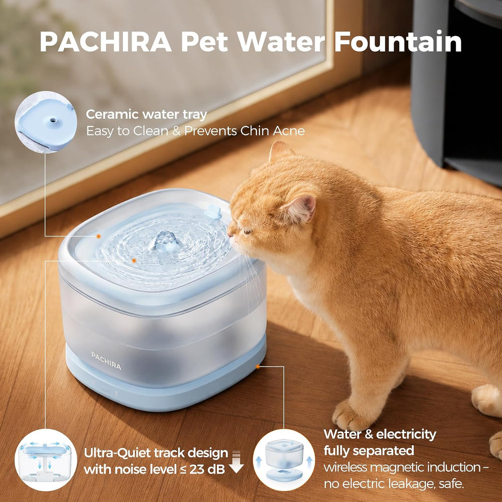 PACHIRA Cat Water Fountain Ceramic Tray, Wireless Pump Cat Fountain, Ultra Qu...