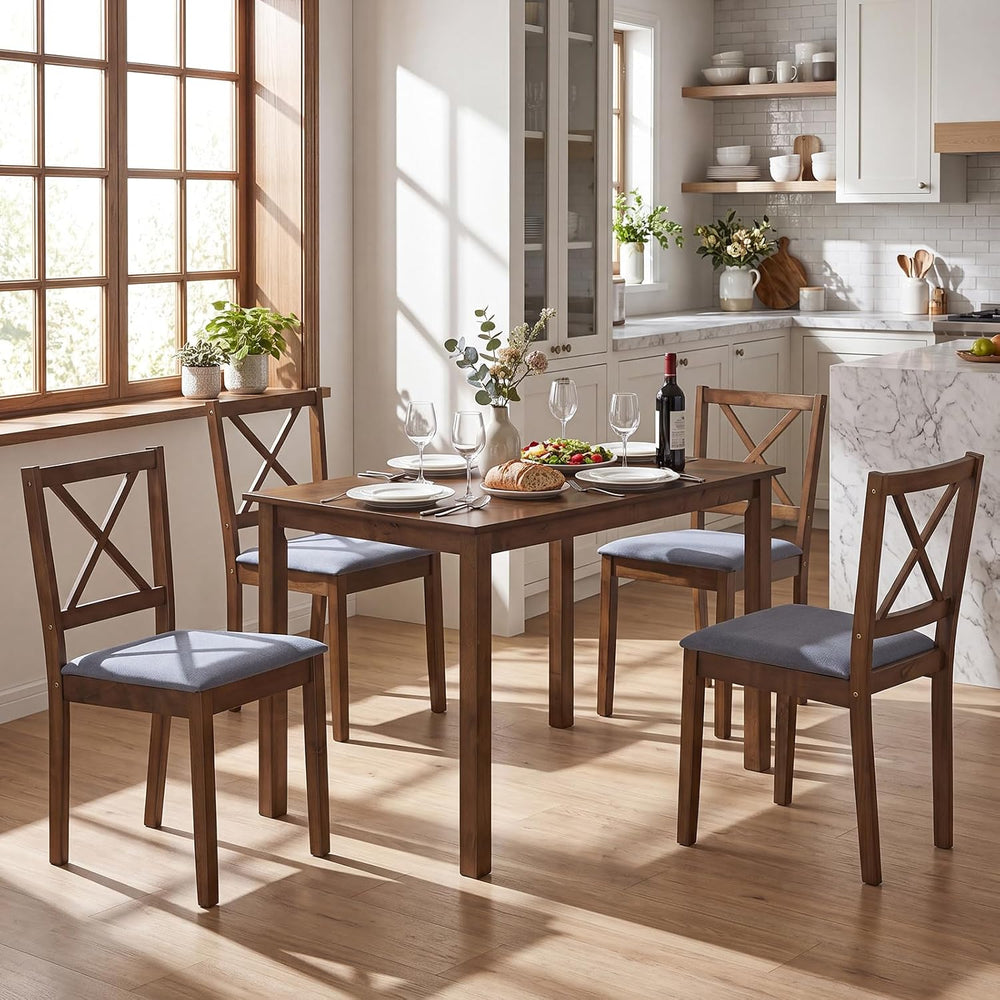 Giantex Dining Table Set for 4, Wood Kitchen Table with Upholstered Chairs | ...
