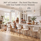 26'' Modern Barrel Swivel Counter Stools Counter Height Swivel Bar Stools with Backs Set of 4, Beige Linen Upholstered Bar Height stools, Farmhouse Solid Wood Barstools for Kitchen Island, Home Bar