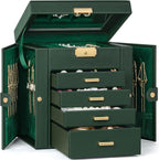 TORIBIO Jewelry Box for Women, Leather Jewelry Organizer with Mirror & Lock, 5-Tier Jewelry Storage Organizer with 4 Drawers for Girls/Women/Mothers, Necklace Earring Bracelets Holder Organizer
