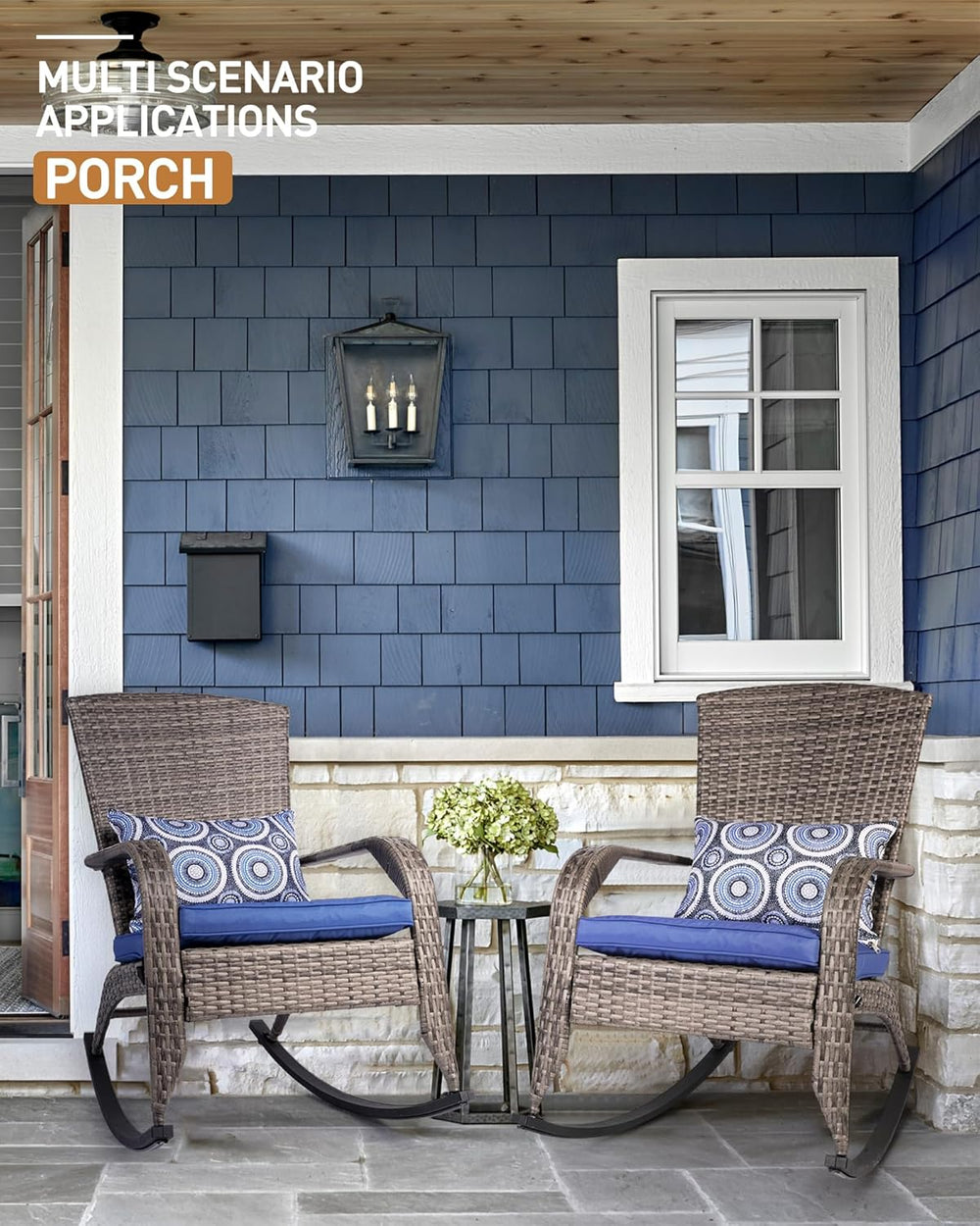 Outdoor Rocking Chairs Set of 2, Patio Rocker Chairs with Cushions & Stee...