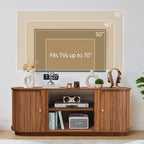 Turtle & Myrtle 63" Mid Century Modern TV Stand for Tvs up to 70", Fluted TV Media Console Table with Storage and Adjustable Shelves, Curved Edge Entertainment Center for Living Room (Brown)